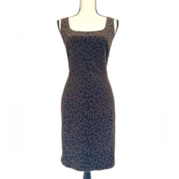 Jones New  Cheetah Print Vintage Suede Fitted Cocktail Dress - Picture 1 of 10